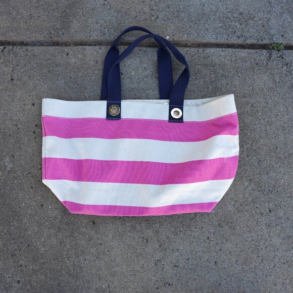 Tommy Hilfiger Classic Pink Striped Canvas Beach Tote Bag - Picture 1 of 11